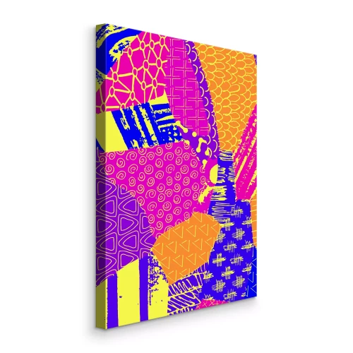 Canvas Abstract patchworkmotief in intense kleuren