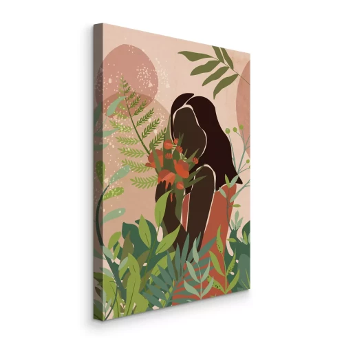 Canvas Geïllustreerd portret van een vrouw met groen