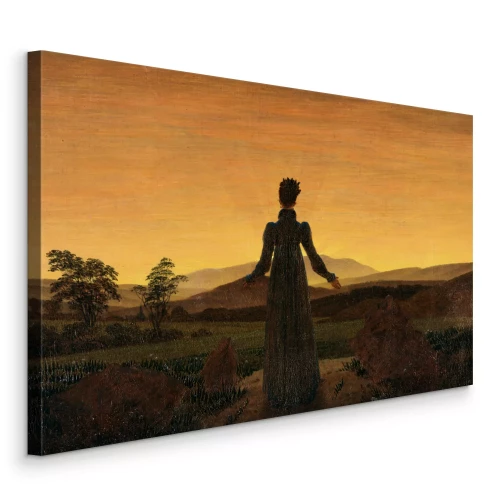 Canvas Een vrouw tegen de achtergrond van een majestueuze bergzonsondergang