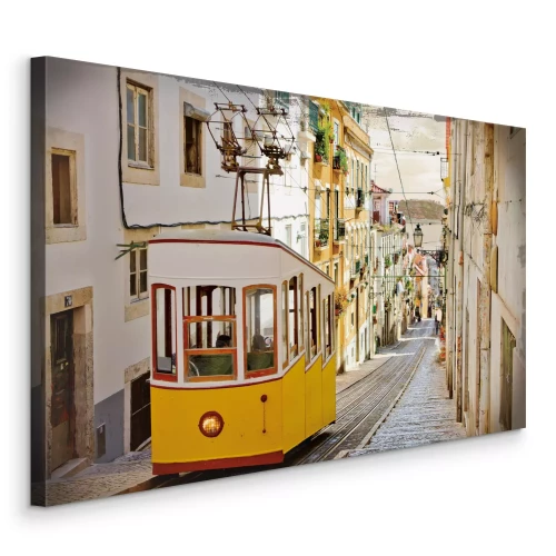 Canvas Stedelijk landschap met een gele tram