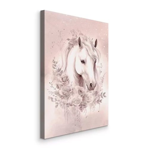 Canvas Kunstzinnig paardenhoofd met bloemendecoratie