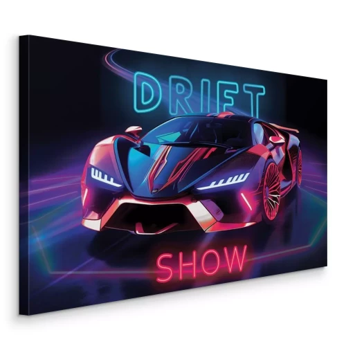 Canvas Een sportwagen met neonverlichting
