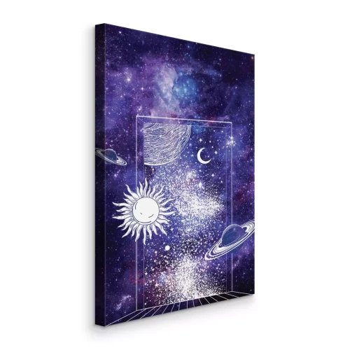 Canvas Met de hand getekend zonnestelsel met een sterrenstelsel op de achtergrond