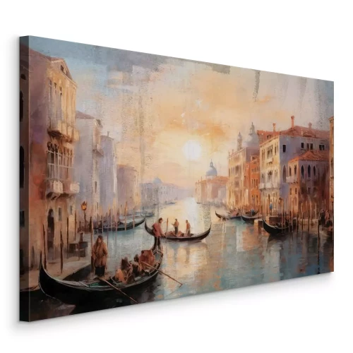Canvas De pittoreske Venetiaanse lagune met traditionele gondels