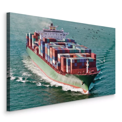 Canvas Een enorm vrachtschip dat de uitgestrekte oceaan oversteekt