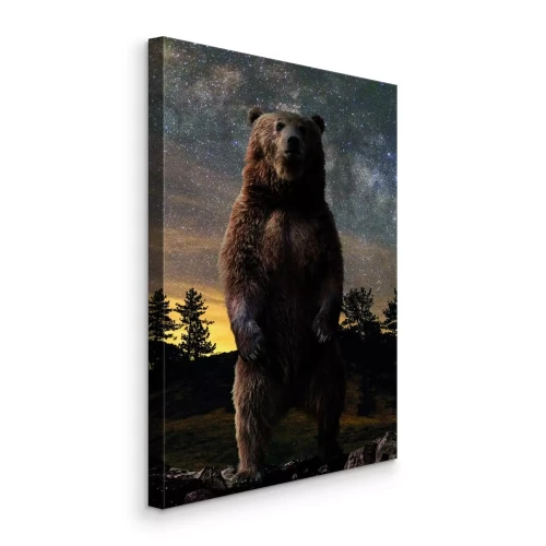 Canvas Een bruine beer in een schilderachtig heuvellandschap