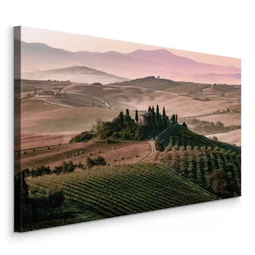 Canvas Idyllische Toscaanse velden op glooiende heuvels