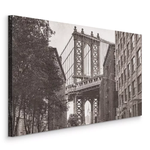 Canvas Grijze stenen straten met een brug op de achtergrond