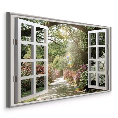 Canvas Een pad tussen bloeiende struiken