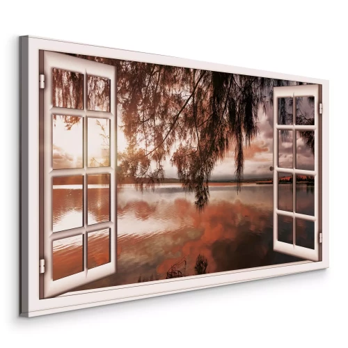 Canvas Uitzicht op het water in het avondlicht