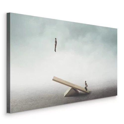 Canvas Miniatuurfiguren op een schommel in een lege ruimte