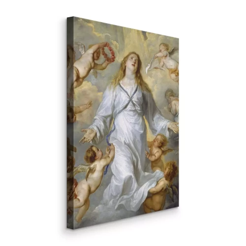 Canvas De Maagd Maria omringd door engelachtige figuren