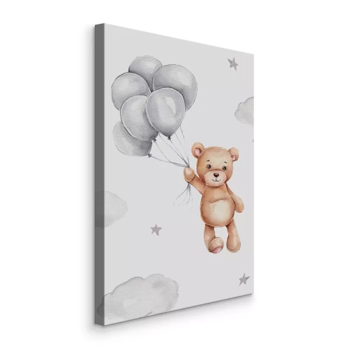 Canvas Een teddybeer die tussen de wolken zweeft en ballonnen vasthoudt
