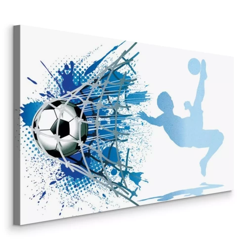 Canvas Een voetbal die het doel ingaat en de schaduw van de speler