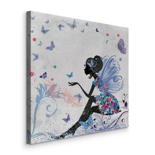 Canvas Een magische fee omringd door vlinders en weelderige vegetatie