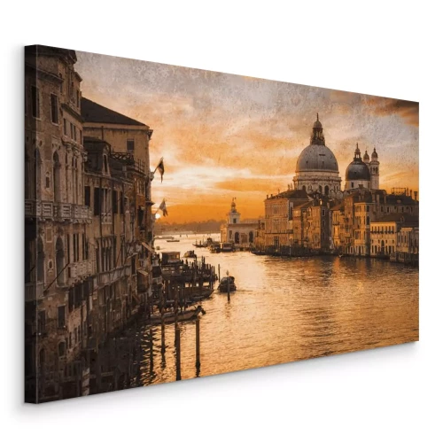 Canvas Panorama van Venetië met de basiliek bij schemering