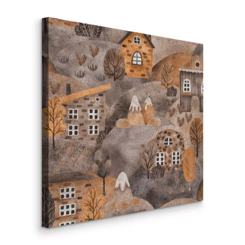 Canvas Een rustig herfstdorp met charmante heuvels