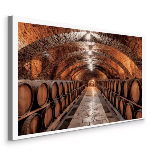 Canvas Stenen kelder met houten wijnvaten