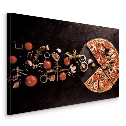 Canvas Pizza met groenten en basilicumblaadjes