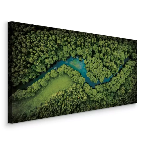 Canvas Een groene vallei met een stromende rivier