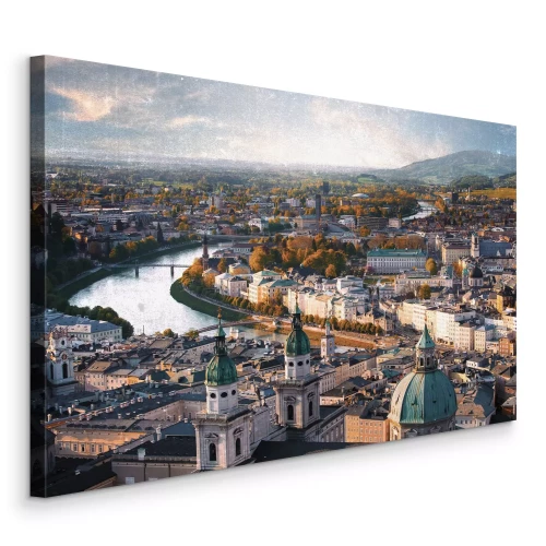 Canvas Uitzicht op de oude binnenstad van Salzburg en de rivier