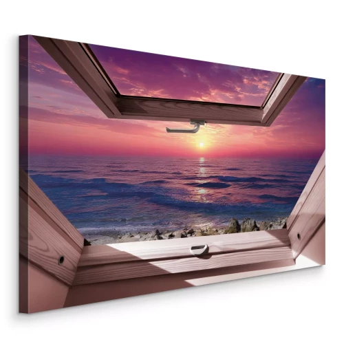 Canvas Uitzicht op de zee en de roze lucht