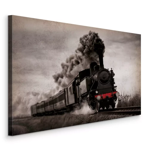 Canvas Rokende trein op de rails