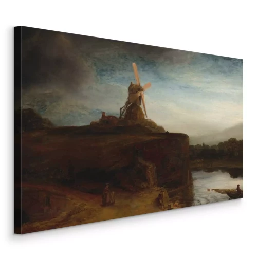 Canvas Rustieke houten molen op een heuvel