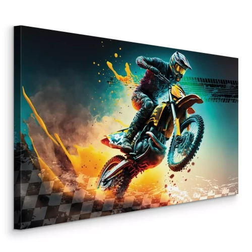 Canvas Dynamisch portret van een man op een motorfiets