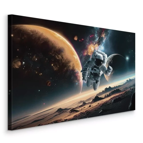 Canvas Astronaut tegen de achtergrond van sterren en planeten