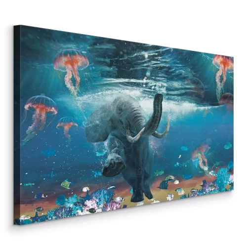 Canvas Een olifant in een tropische oceaan tussen kleurrijke riffen