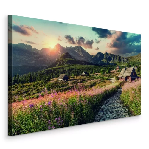 Canvas De ondergaande zon boven Hala Gąsienicowa