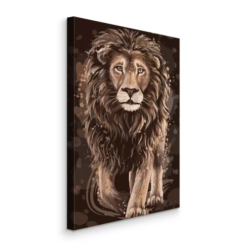 Canvas Een delicaat aquarelportret van een leeuw in bruine tinten.