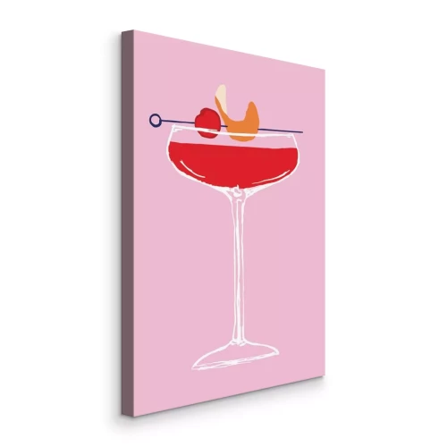 Canvas Een minimalistische illustratie van een cocktail in een glas.