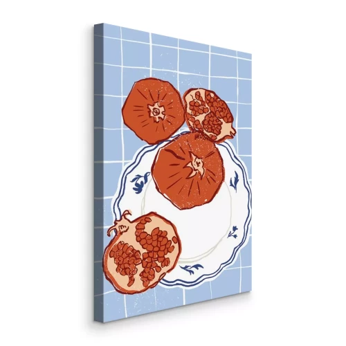 Canvas Decoratief bord met rijpe granaatappelvrucht