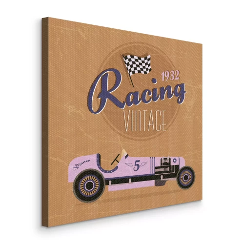 Canvas Retro racewagen met belettering