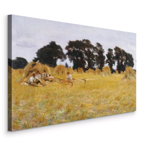 Canvas Boeren rusten tussen de tarwearen