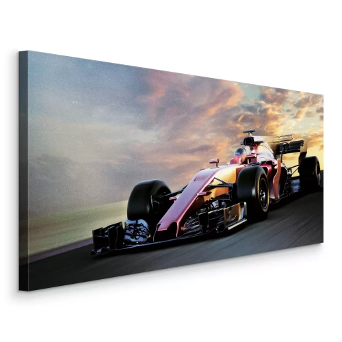 Canvas Een raceauto bij zonsondergang