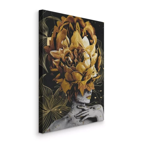 Canvas Artistiek portret van een vrouw in gouden bloemen