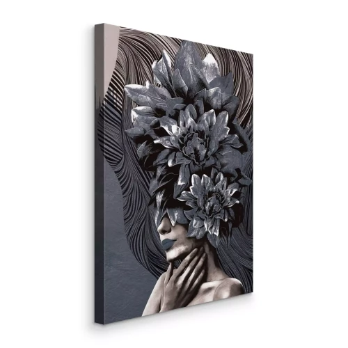 Canvas Een vrouwenfiguur omgeven door een bloemenpatroon