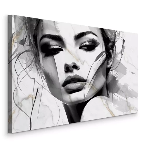 Canvas Monochroom aquarelportret van een vrouw