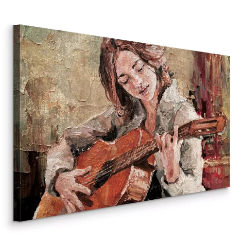 Canvas Vrouw met gitaar emoties in acryl