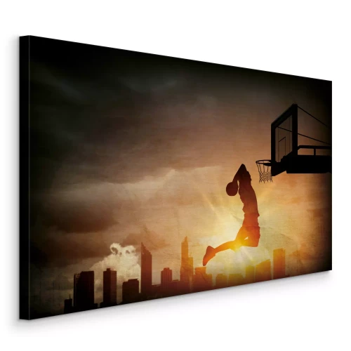 Canvas Basketbalfoto tegen de achtergrond van de stad