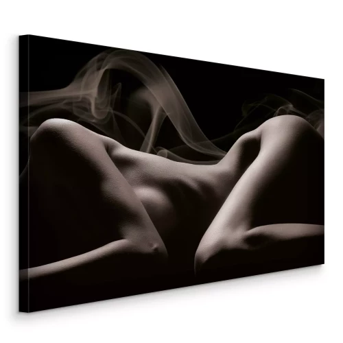 Canvas Een subtiele vrouw op een zwarte achtergrond