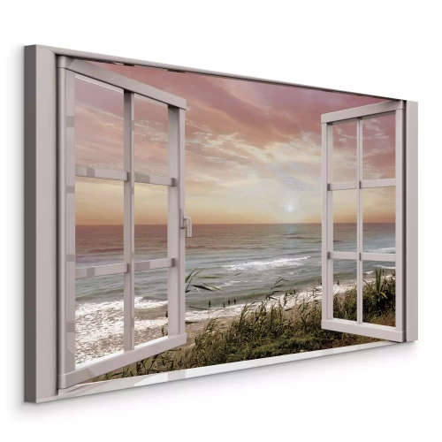 Canvas Open uitzicht op het strand en de golven in de avond