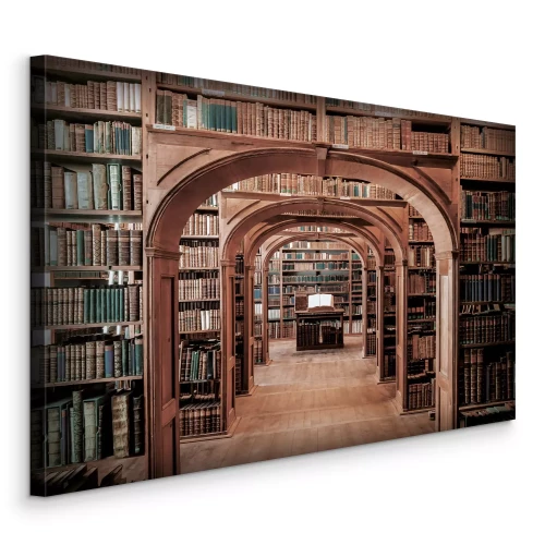 Canvas Rijen oude boeken in de leeszaal