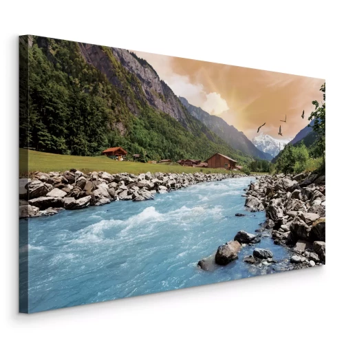 Canvas Bergrivier bij zonsondergang