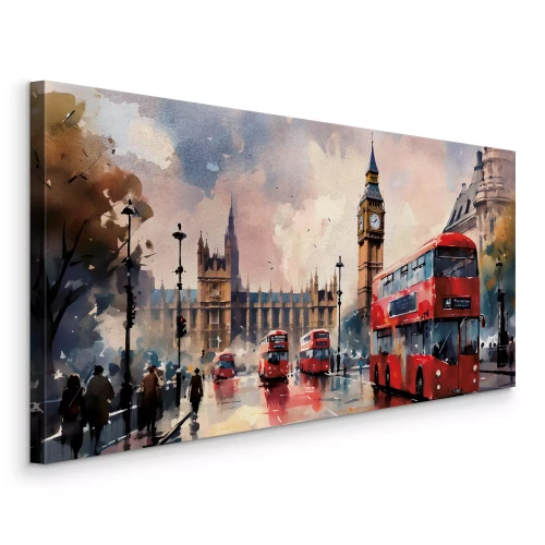 Canvas Rode bussen in de herfst in Londen