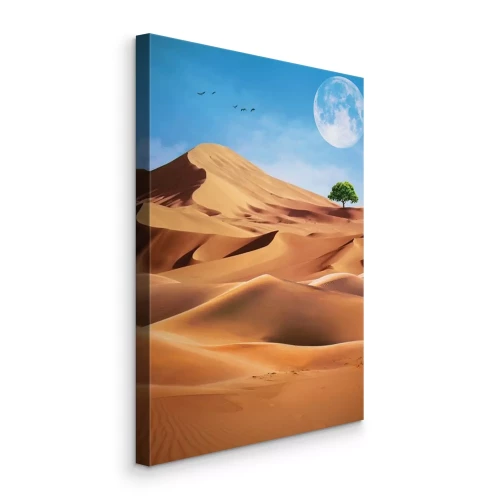 Canvas Een boom in de woestijn met de maan