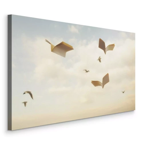 Canvas Papieren vogels in de wolken